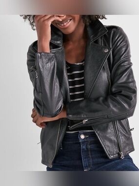 Lucky Brand Leather Moto Jacket Black Lamb Leather Size S